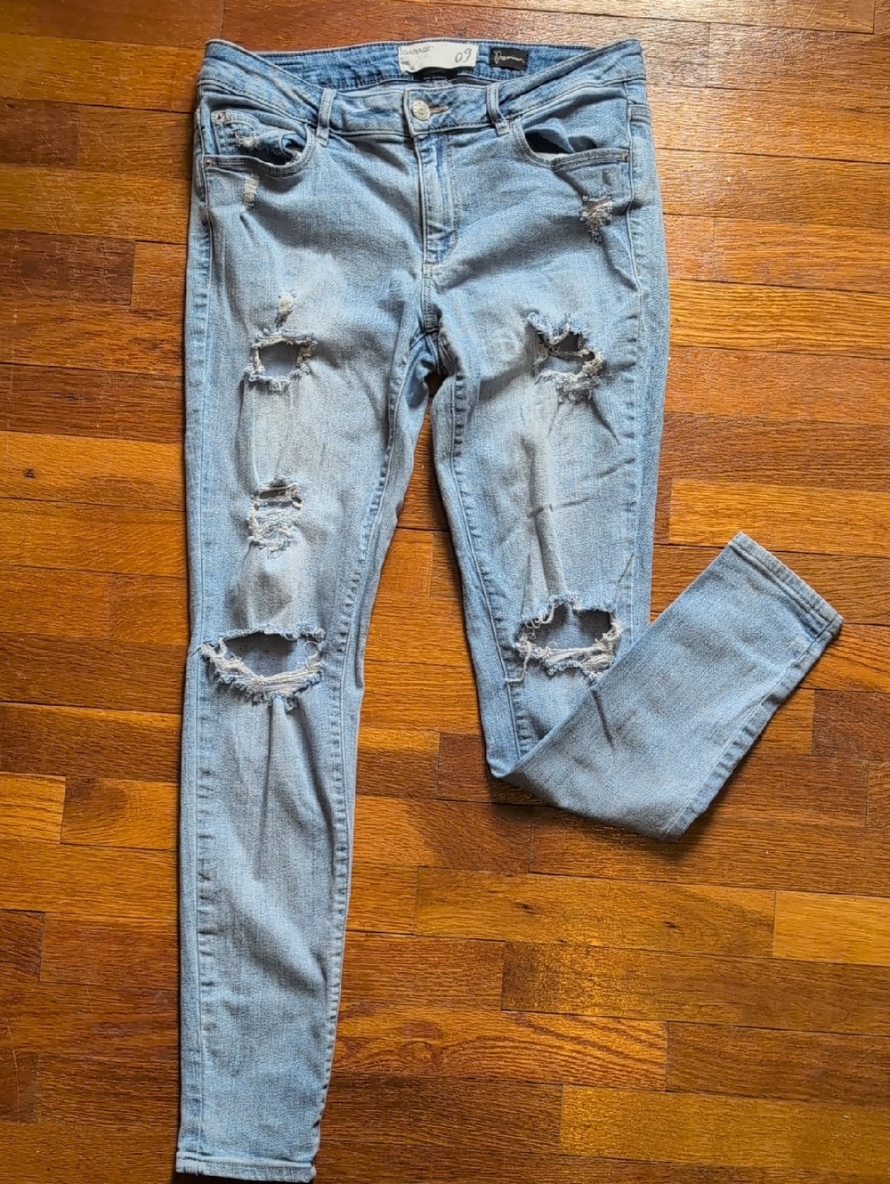 Garage Premium Light Blue Distressed Junior's Skinny Jeans